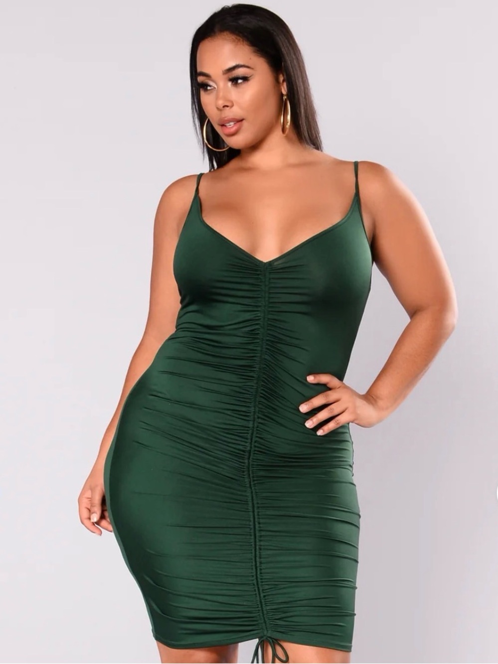Fashion Nova Curvy Bodycon Ruched Midi Tank Dress - Hunter Green | Size: 1XL